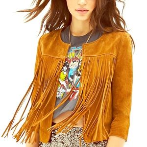 Forever 21 Fringe Brown Leather/Light Suede Jacket